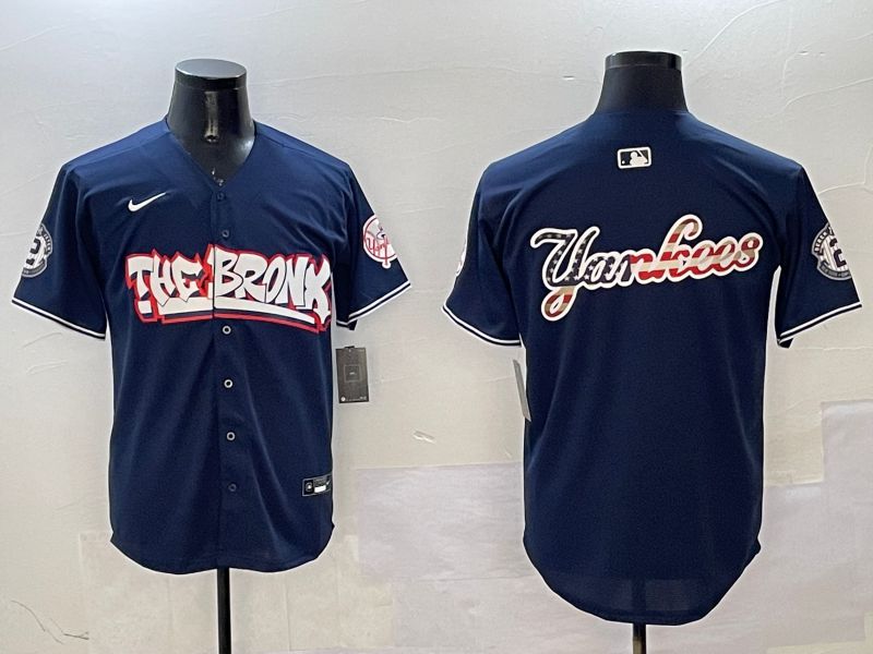 Men New York Yankees Blank Drak Blue four generations Joint Name 2025 Nike MLB Jersey style 6